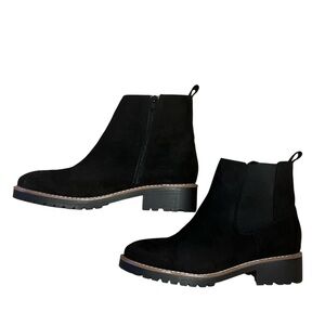 Kensie Black Ankle Boots with Tan Trim